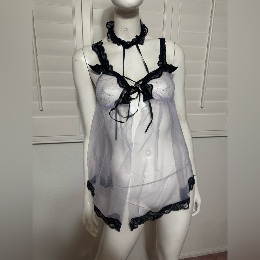 New Small purple black sheer lace lingerie set costume goth gothic panty Teddy